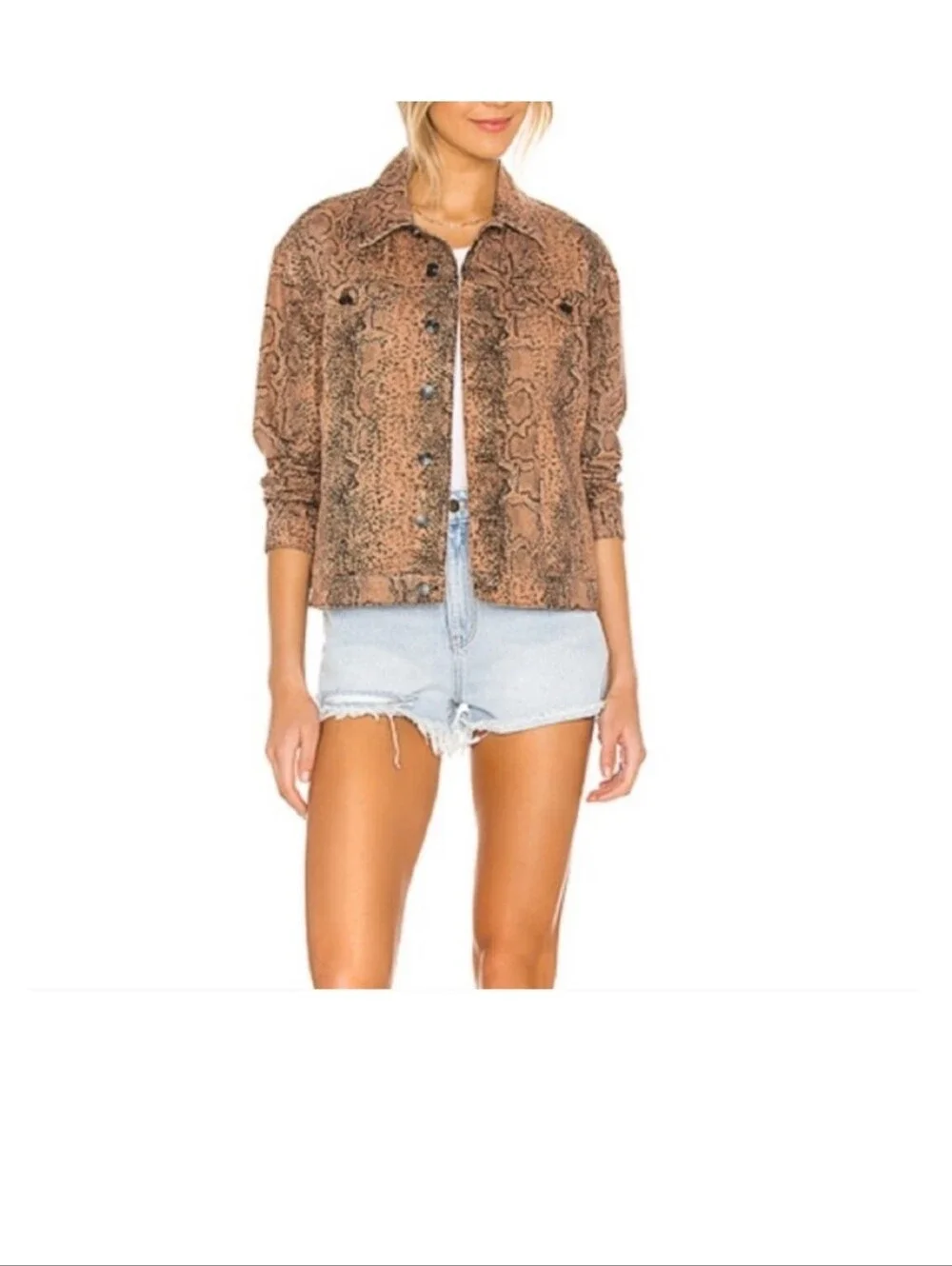 Free People Snake Trucker Jacket Oversized Small - Picture 4 of 7